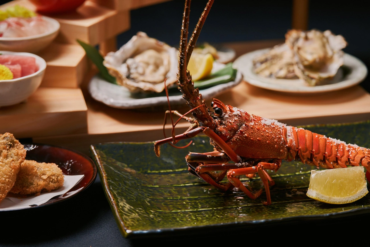 Charcoal-fired primitive grill of Ise shrimp produced in Mie Prefecture